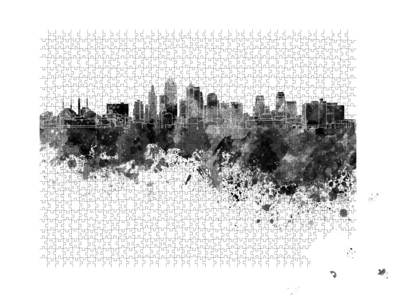Kansas City Skyline in Black Watercolor... Jigsaw Puzzle with 1000 pieces