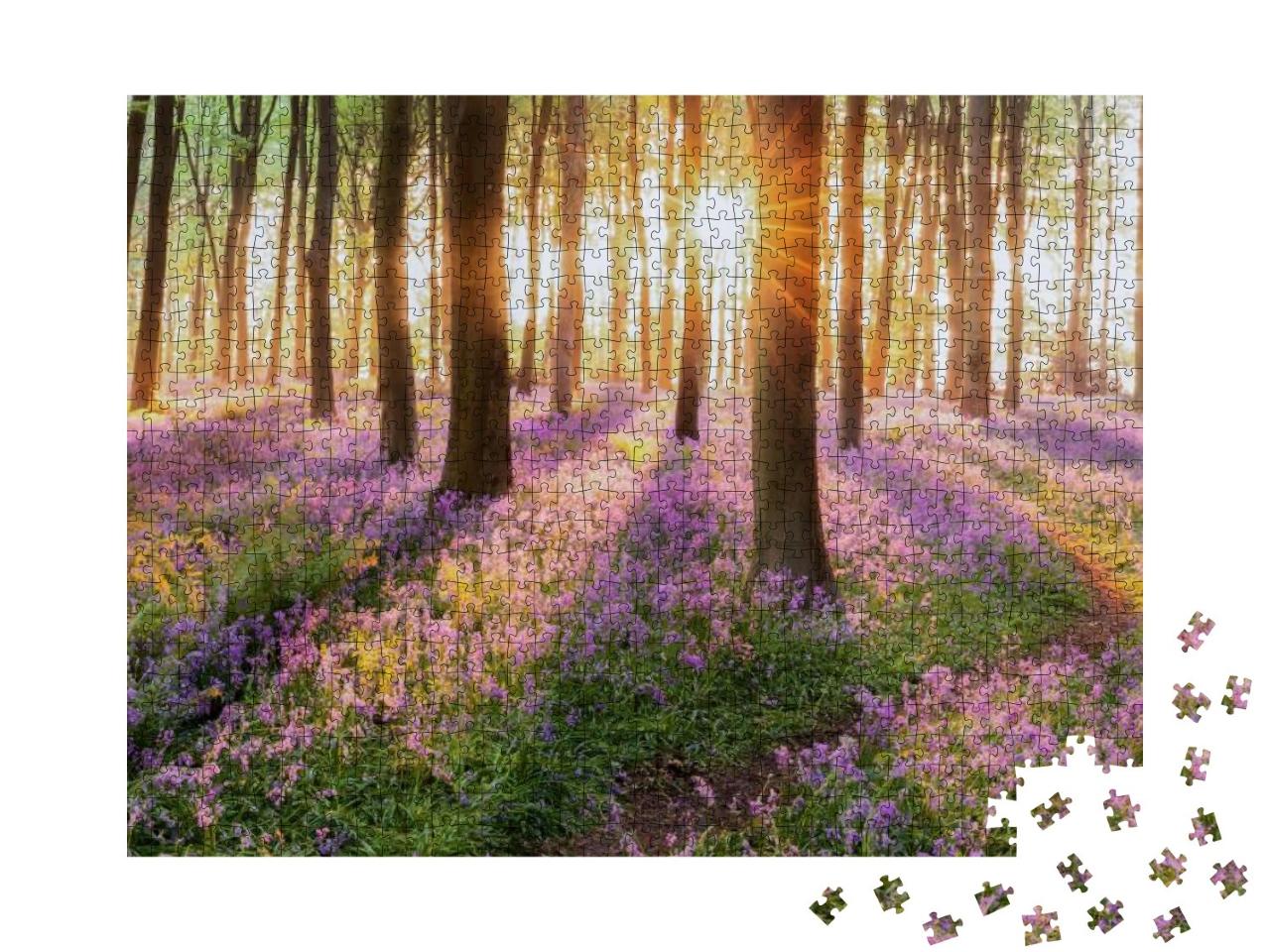 Beautiful Woodland Bluebell Forest in Spring. Purple & Pi... Jigsaw Puzzle with 1000 pieces