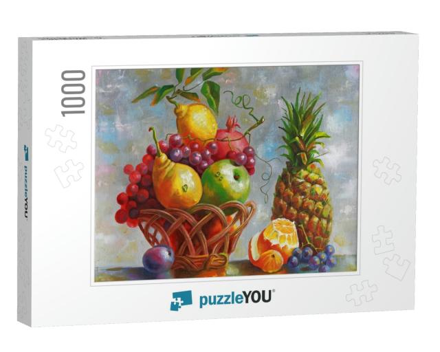 Artwork. Still Life with Pineapple. Painting Canvas, Oil... Jigsaw Puzzle with 1000 pieces
