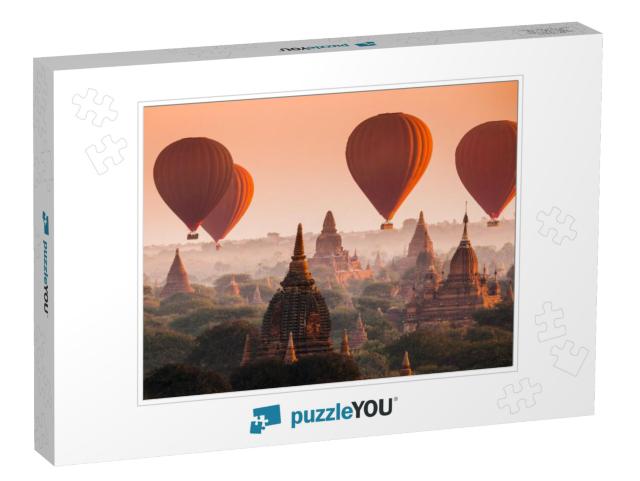 Hot Air Balloon Over Plain of Bagan in Misty Morning, Mya... Jigsaw Puzzle