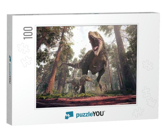 3D Rendering of Tyrannosaurus Rex & Its Young One, Stormi... Jigsaw Puzzle with 100 pieces