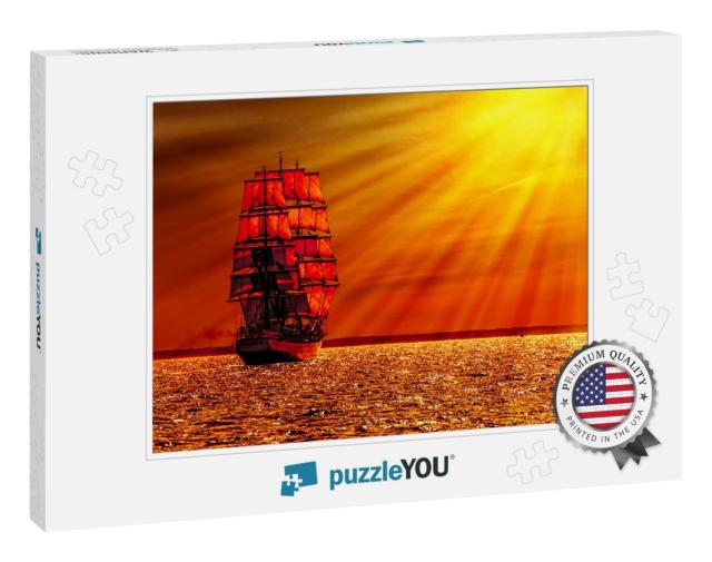 Sailing Ship on the Sea At Sunset Skyline... Jigsaw Puzzle