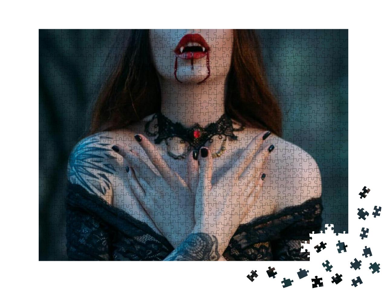 Silhouette of Face a Attractive Sexy Vampire Woman with S... Jigsaw Puzzle with 1000 pieces
