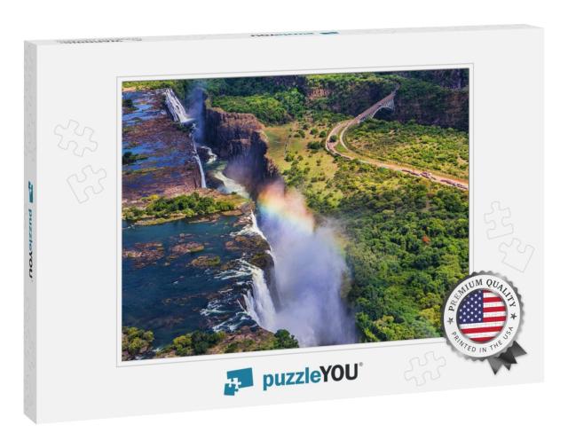 Rainbow Over Victoria Falls in Zimbabwe, Sunny Day in Afr... Jigsaw Puzzle