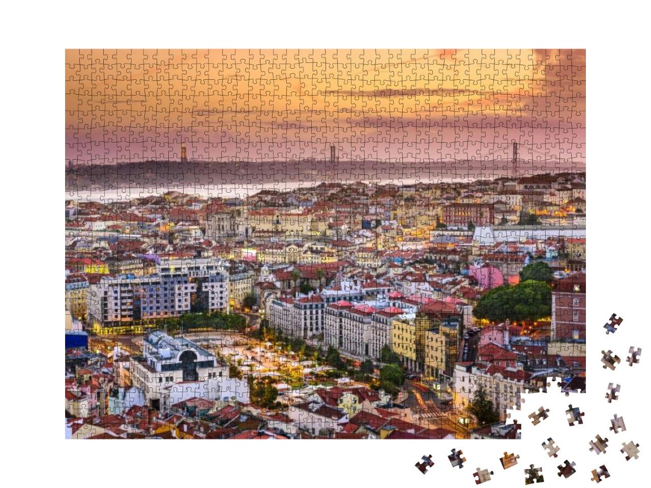 Lisbon, Portugal Skyline At Sunset... Jigsaw Puzzle with 1000 pieces