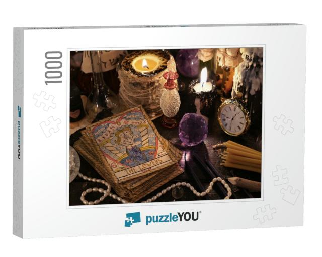 The Tarot Cards with Crystal, Black Candles & Ma... Jigsaw Puzzle with 1000 pieces