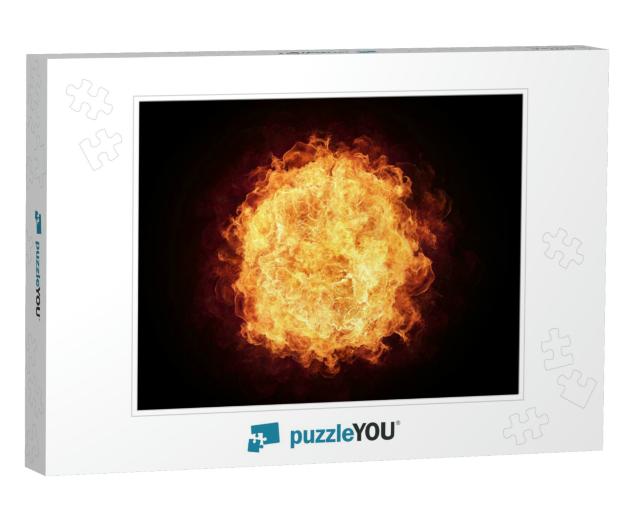 Fire Ball with Free Space for Text. Isolated on Black Bac... Jigsaw Puzzle