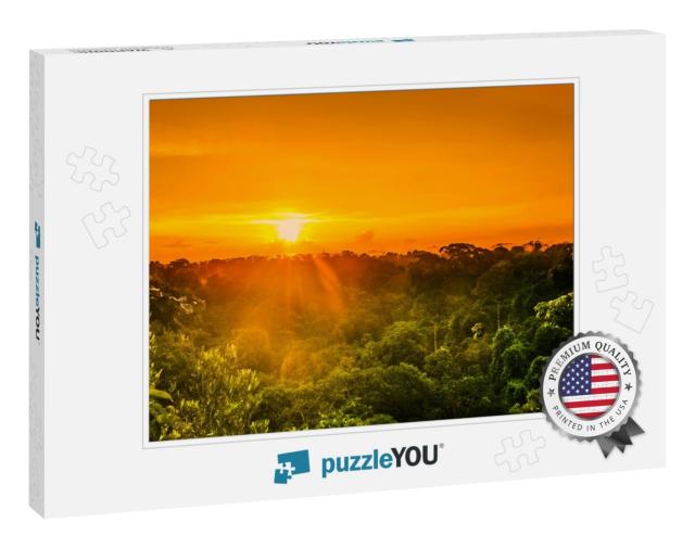 View on Sunset Over the Trees of the Rain Forest in Brazi... Jigsaw Puzzle