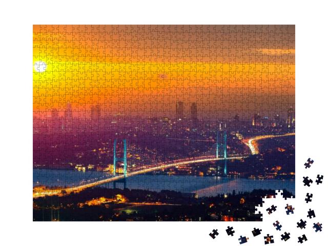 Lovely Sunset Over Bosphorus Bridge Istanbul Turkey... Jigsaw Puzzle with 1000 pieces