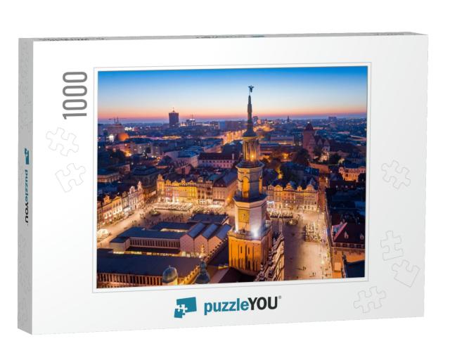 Evening Aerial View on Poznan Main Square & Old Town. Poz... Jigsaw Puzzle with 1000 pieces