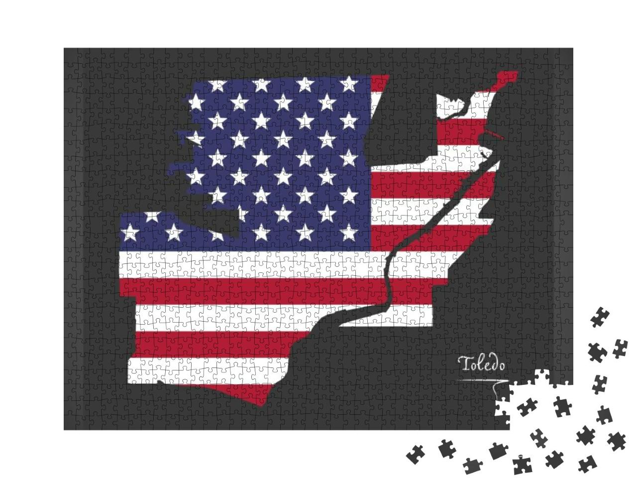Toledo Ohio Map with American National Flag Illustration... Jigsaw Puzzle with 1000 pieces