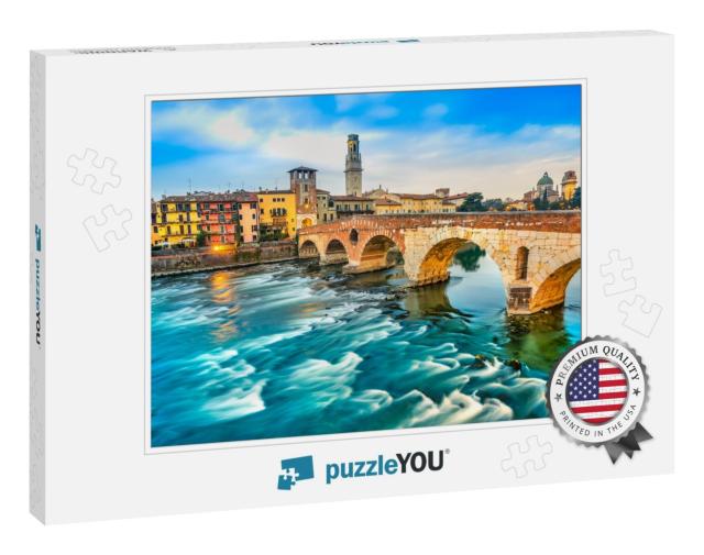 Verona, Italy. Scenery with Adige River & Ponte Di Pietra... Jigsaw Puzzle