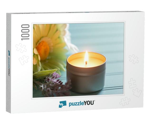 Lighted & Scented Votive Candle in a Tin Holder with Flow... Jigsaw Puzzle with 1000 pieces