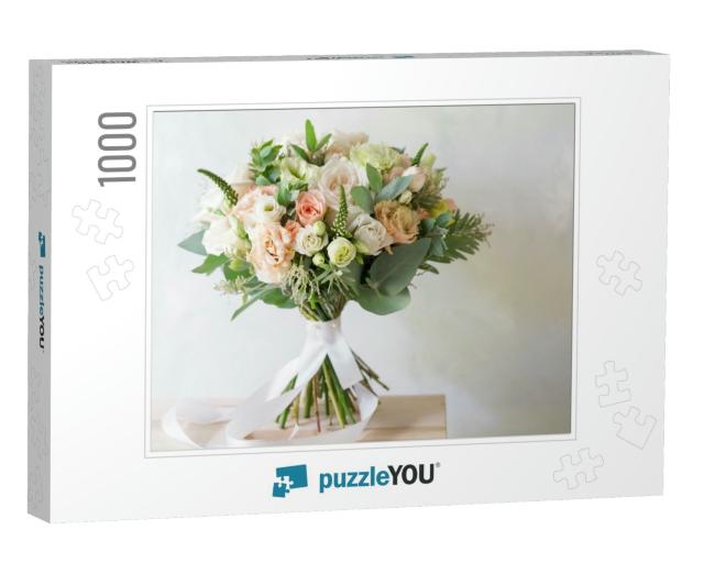 Bridal Bouquet. a Simple Bouquet of Flowers & Greens... Jigsaw Puzzle with 1000 pieces