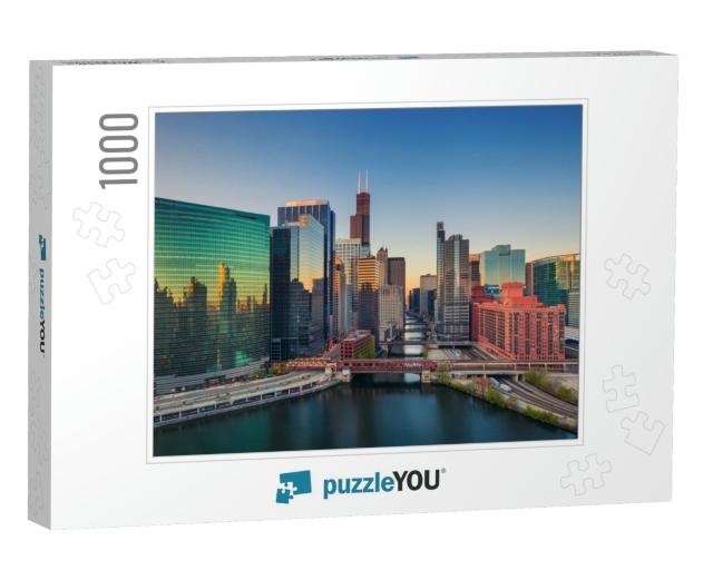 Chicago At Dawn. Cityscape Image of Chicago Downtown At S... Jigsaw Puzzle with 1000 pieces