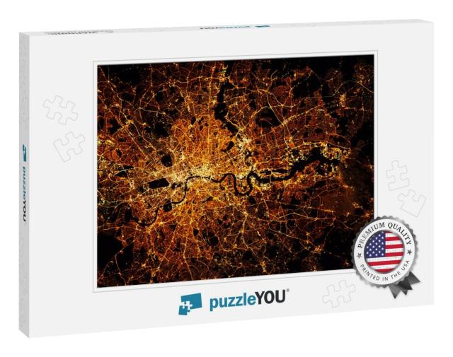 London City Lights Map At Night. Satellite View. Aerial V... Jigsaw Puzzle