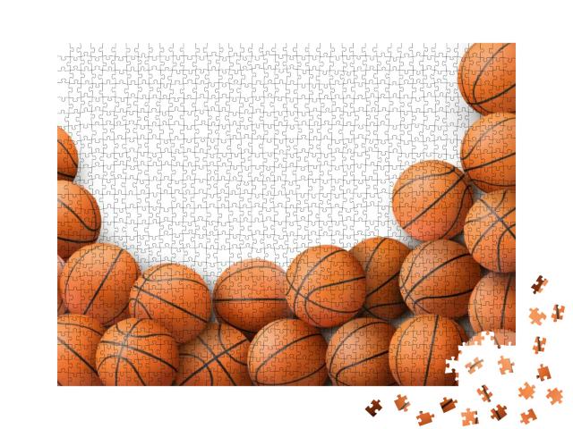 Many Orange Basketball Balls on White Background... Jigsaw Puzzle with 1000 pieces