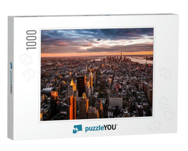 Aerial View of the Manhattan Skyline At Sunset... Jigsaw Puzzle with 1000 pieces