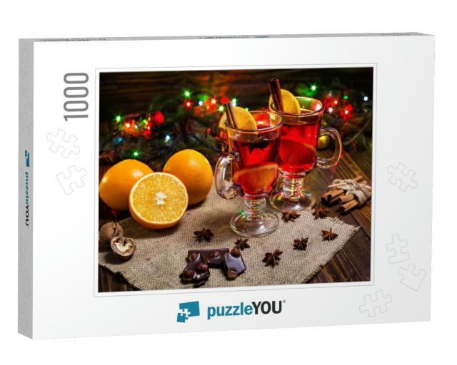 Two Glasses of Winter Warming Red Hot Drink Christmas Mul... Jigsaw Puzzle with 1000 pieces