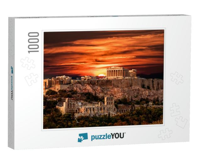 Parthenon, Acropolis of Athens, Under Dramatic Sunset Sky... Jigsaw Puzzle with 1000 pieces
