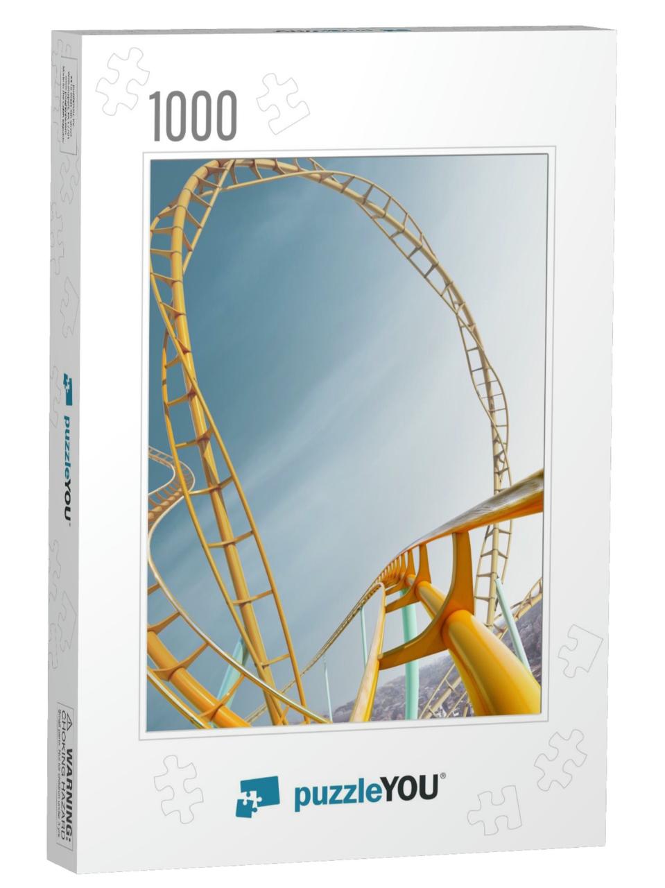 Roller-Coaster Background Blue Sky Empty 3D Illustration... Jigsaw Puzzle with 1000 pieces