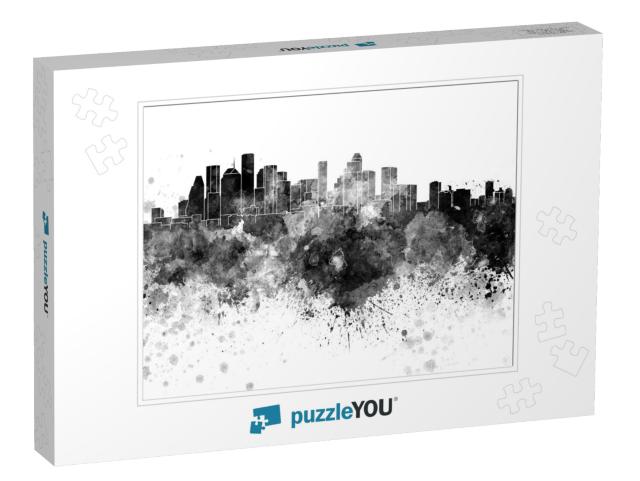 Houston Skyline in Black Watercolor on White Background... Jigsaw Puzzle