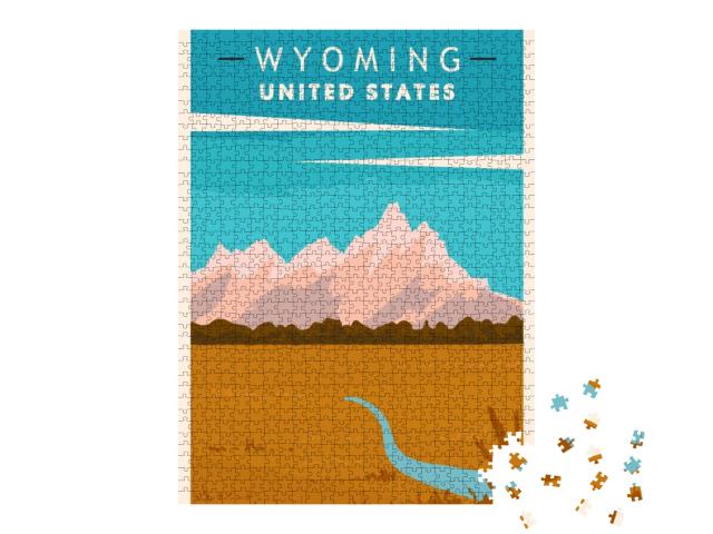 Wyoming Retro Poster. USA Travel Illustration. United Stat... Jigsaw Puzzle with 1000 pieces