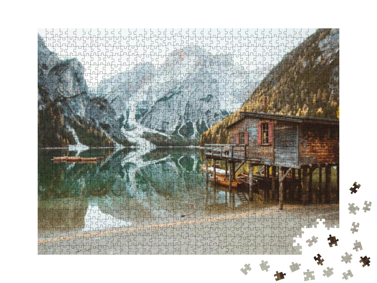 Scenic View of Traditional Wooden Boathouse At Famous Lag... Jigsaw Puzzle with 1000 pieces