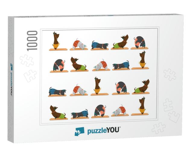 White Background with Yoga Posess/ Scottish Terrie... Jigsaw Puzzle with 1000 pieces