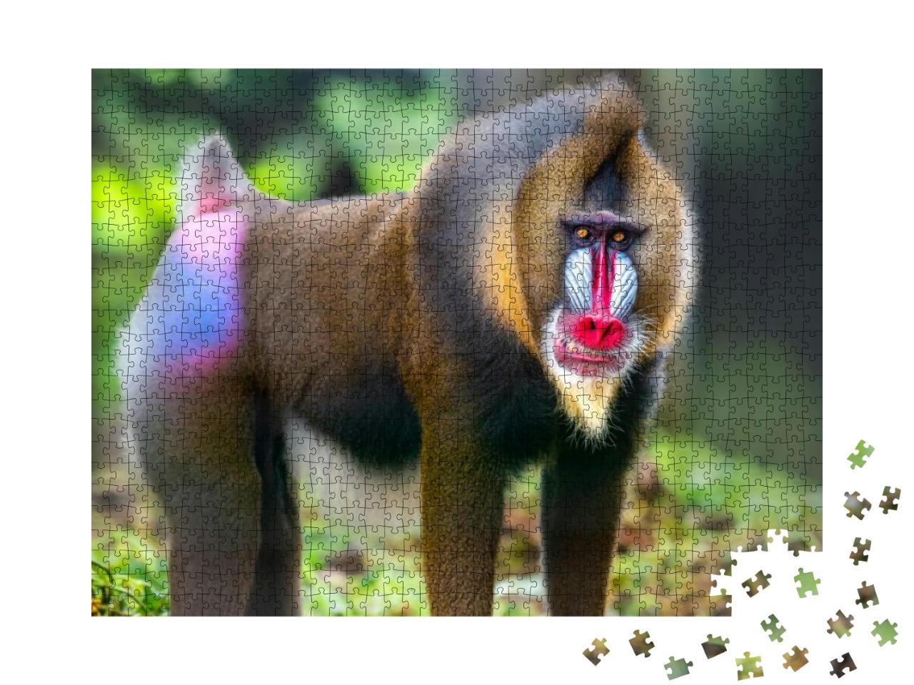 Beautiful Mandrill Portrait Closeup, Baboon Monkey with C... Jigsaw Puzzle with 1000 pieces