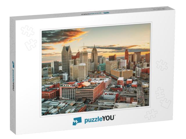 Detroit, Michigan, USA Downtown Skyline from Above At Dusk... Jigsaw Puzzle