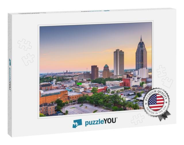 Mobile, Alabama, USA Downtown Skyline At Dusk... Jigsaw Puzzle
