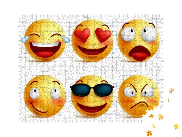 Smiley Face Icons or Yellow Emoticons with Emotional Funn... Jigsaw Puzzle with 1000 pieces