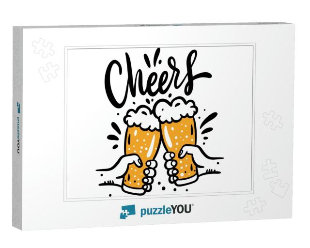 Beer Glasses Mug Hand Drawn Vector Illustration. Cheers L... Jigsaw Puzzle