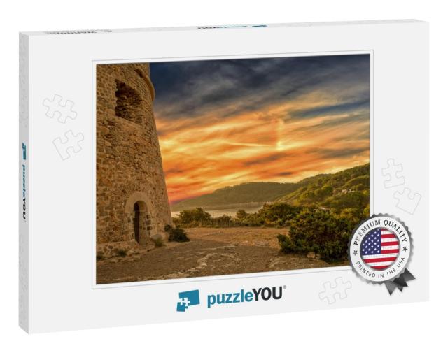 Medieval Tower of Sal Rossa At Sunrise in Ibiza, Spain... Jigsaw Puzzle