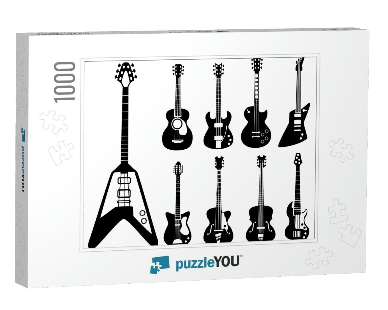 Guitar Silhouettes. Musical Instruments Black Symbol... Jigsaw Puzzle with 1000 pieces