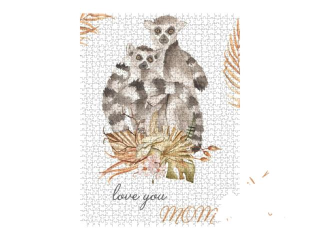 Bouquet of Dried Flowers Love You Mom. Watercolor... Jigsaw Puzzle with 1000 pieces