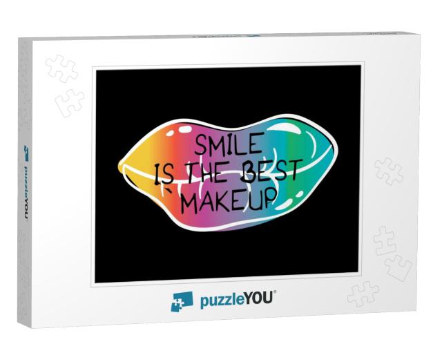 Lips Drawing with Inspirational Quote / Vector Illustrati... Jigsaw Puzzle