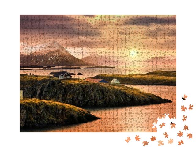 Stykkisholmur Rocky Fjords At Sunset. Stykkisholmur is a... Jigsaw Puzzle with 1000 pieces