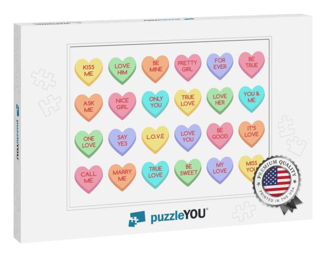 Sweet Heart Candy. Sweetheart Candies Isolated on White B... Jigsaw Puzzle