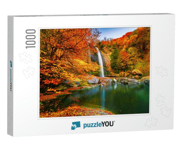 View of the Waterfall in Autumn. Waterfall in Autumn Colo... Jigsaw Puzzle with 1000 pieces