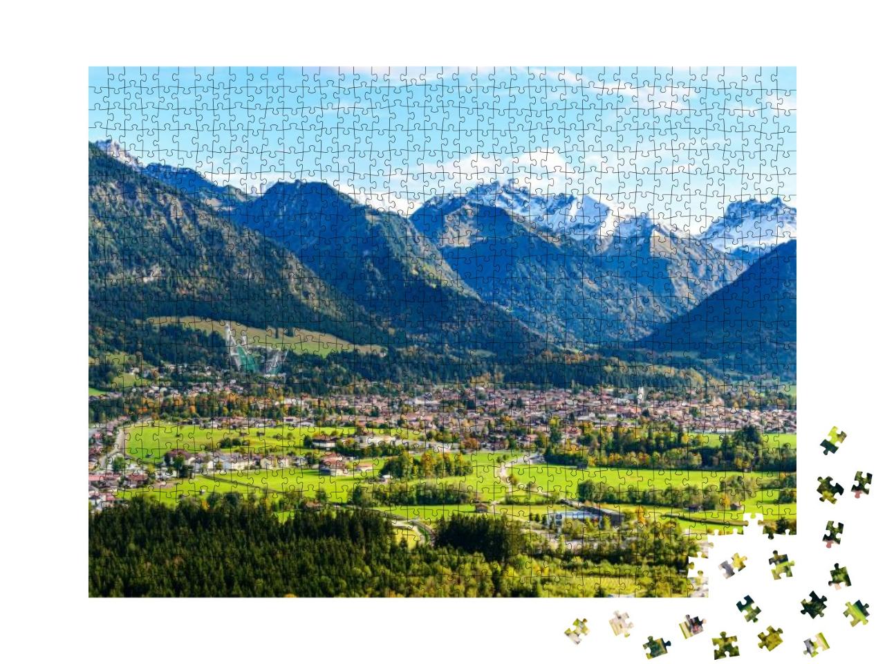 Panorama View on Obersdorf in Allgau. Nebelhorn Mountain... Jigsaw Puzzle with 1000 pieces