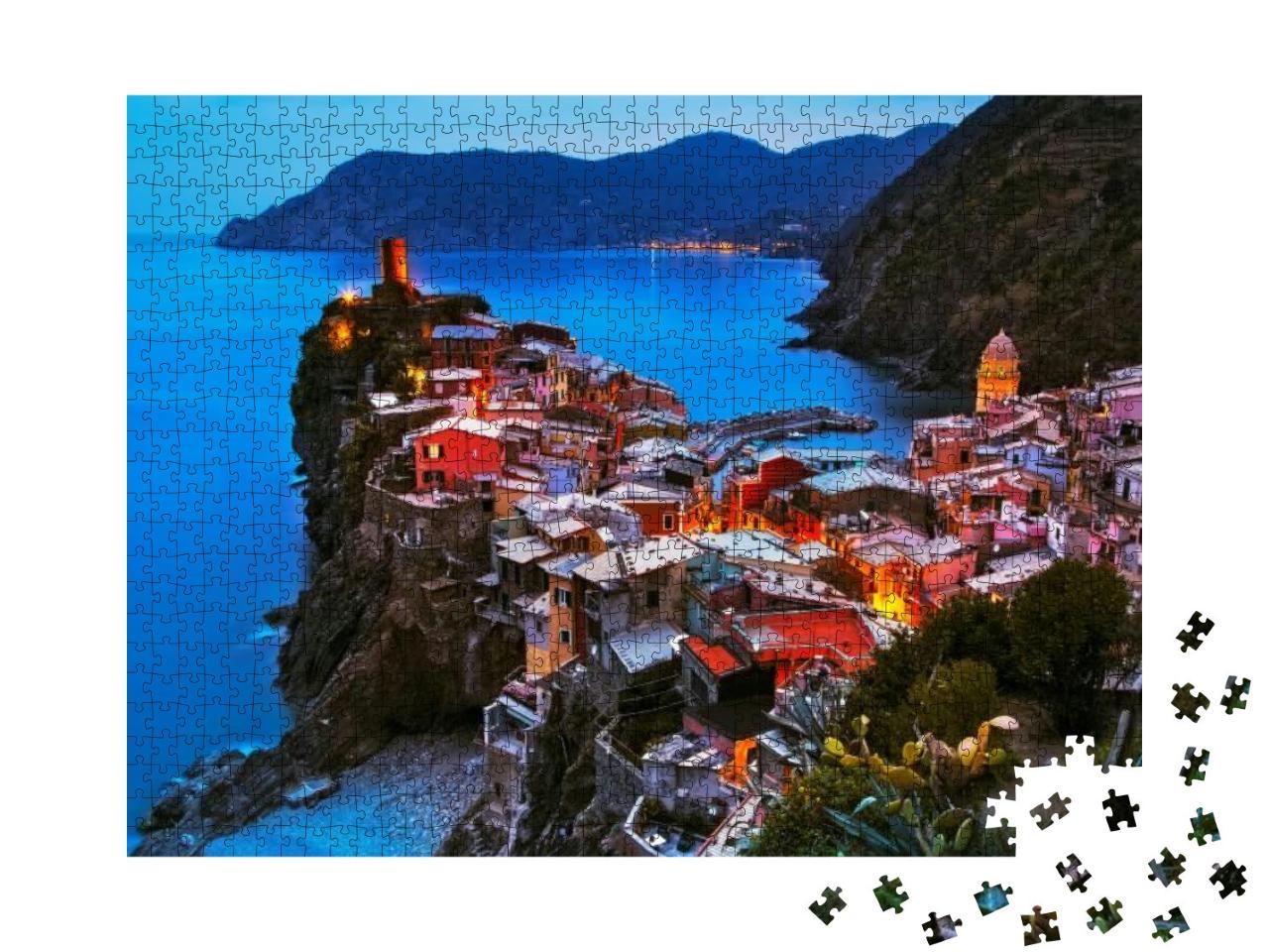 Vernazza Village, Aerial View on Sunset, Seascape in Five... Jigsaw Puzzle with 1000 pieces