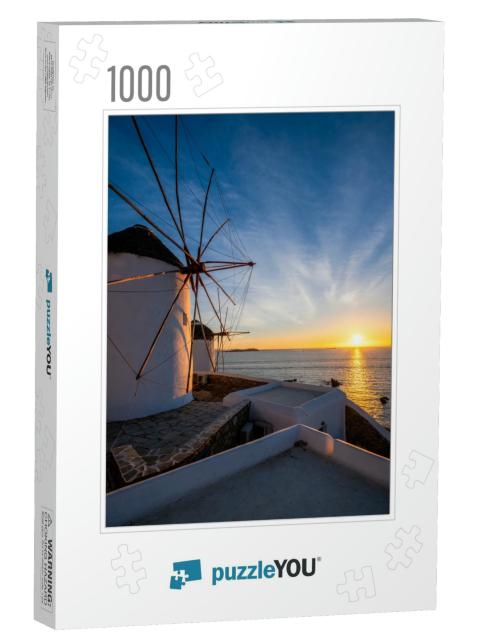 Scenic View of Famous Mykonos Chora Town Windmills. Tradi... Jigsaw Puzzle with 1000 pieces
