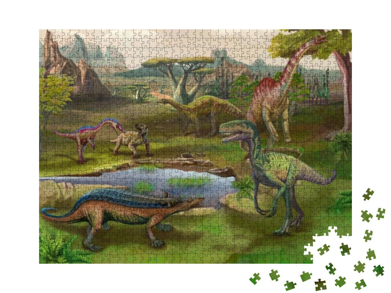 Scene with Dinosaurs Asteroid Explosion At the End of the... Jigsaw Puzzle with 1000 pieces