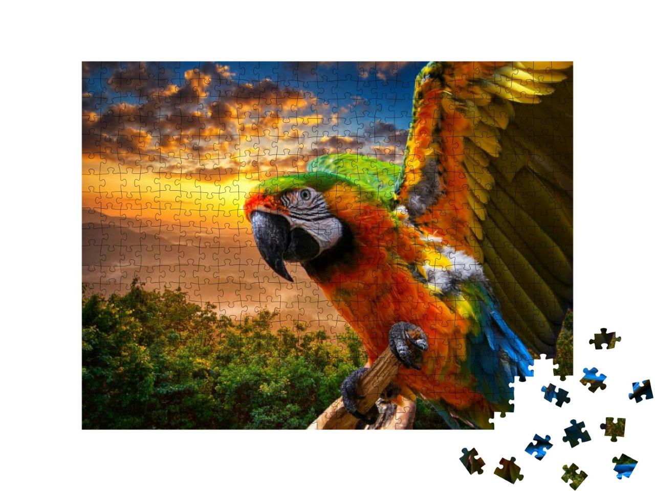 Macaw Sitting on a Branch. Beautiful Colorful Parrot in N... Jigsaw Puzzle with 500 pieces