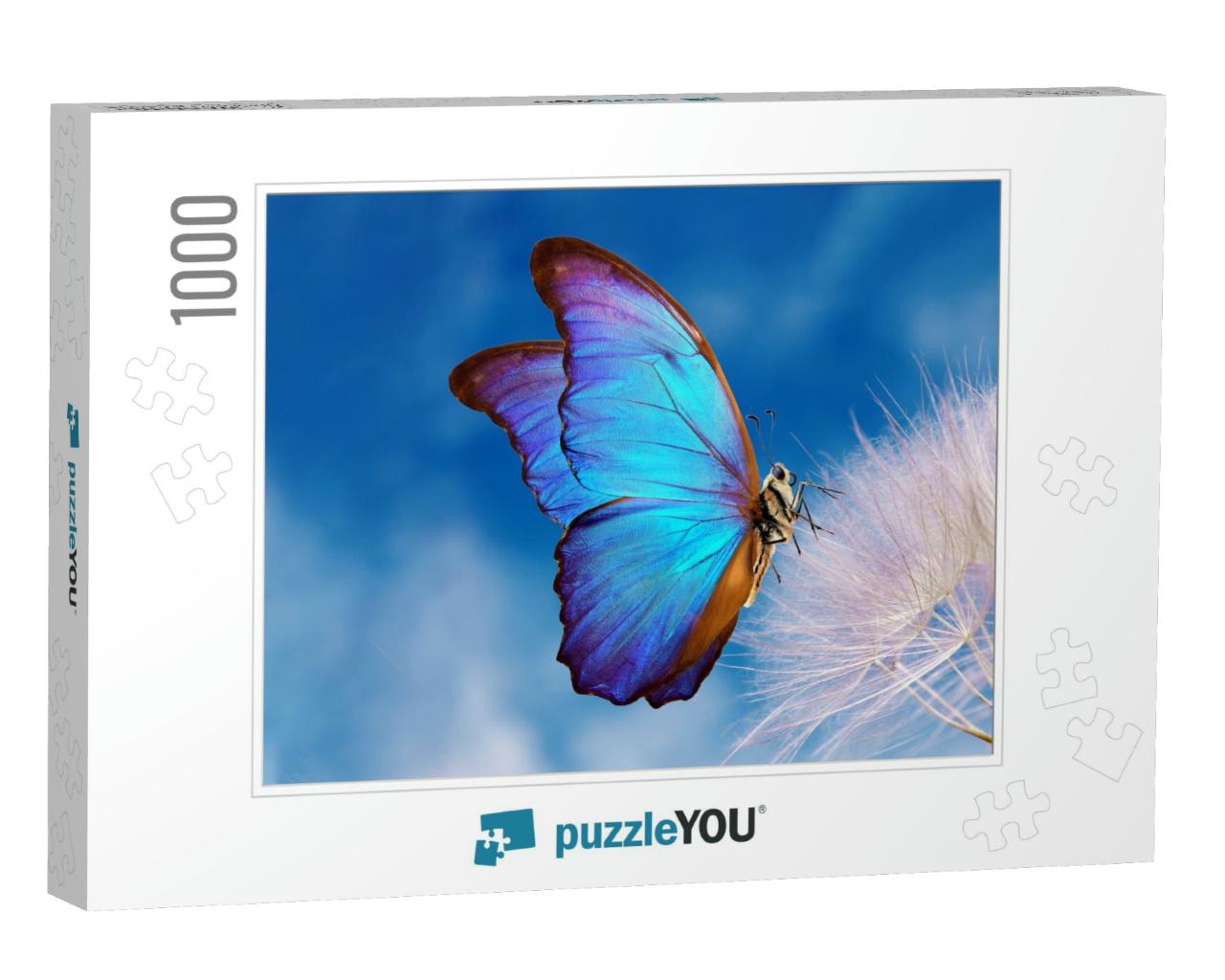 Natural Pastel Background. Morpho Butterfly & Dandelion... Jigsaw Puzzle with 1000 pieces
