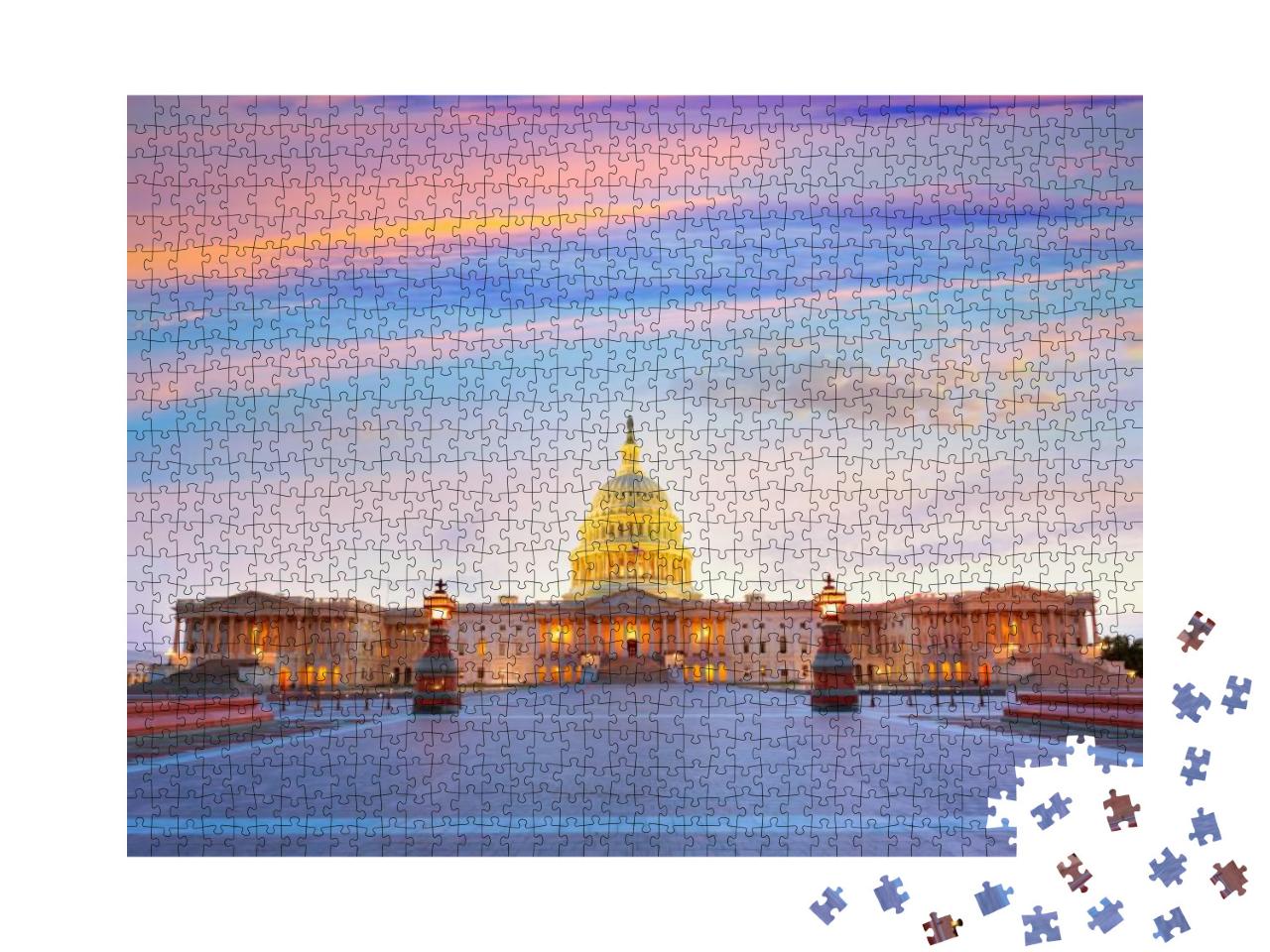 Capitol Building Washington Dc Sunset At Us Congress Usa... Jigsaw Puzzle with 1000 pieces
