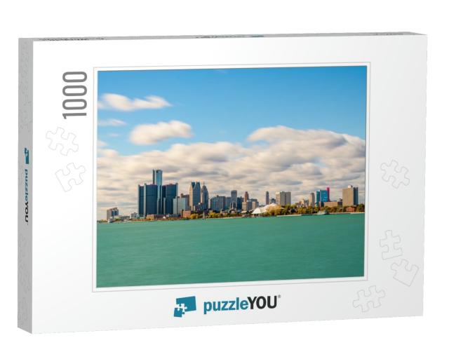Detroit, Michigan, USA Downtown City Skyline on the Detroi... Jigsaw Puzzle with 1000 pieces
