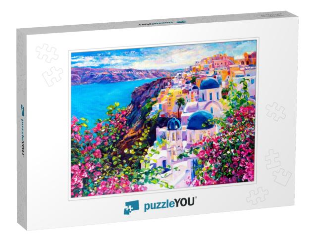 Oil Painting. Santorini Seascape. Wall Decor... Jigsaw Puzzle